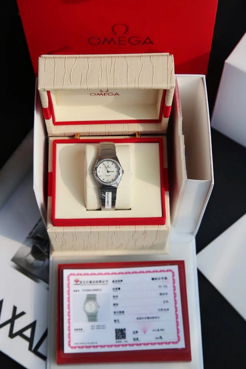 오메가 OMEGA 여성 시계 컨스텔레이션 쿼츠 28MM + OMEGA 4061 쿼츠 무브먼트 + 316L + 리얼 다이아몬드 세팅 + 사파이어글라스 #신공장