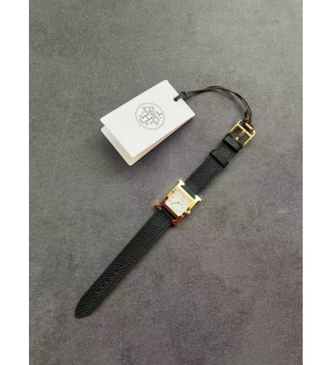에르메스 H아워 블랙 앱송 금장 PM U W036733WW00 @ 21x21MM 스위스 쿼츠 무브먼트 #신공장