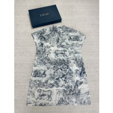 디올 Dioriviera 캡 슬리브 롱 블라우스 화이트 & 네이비 블루 Toile de Jouy Sauvage 코튼 모슬린 541B36A3877_X0861 36 38 40 #타지아